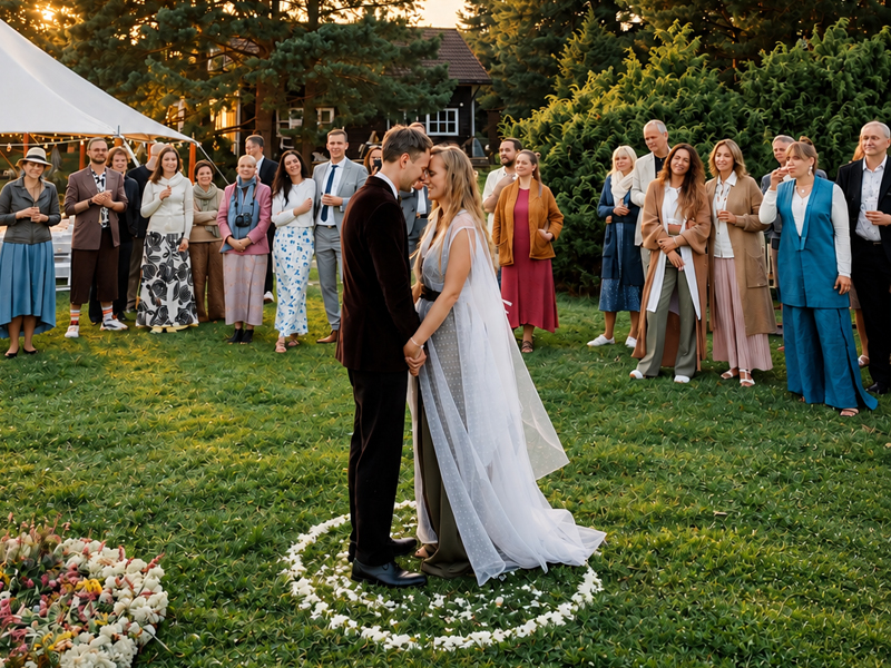Guests taking part in a shared wedding ritual